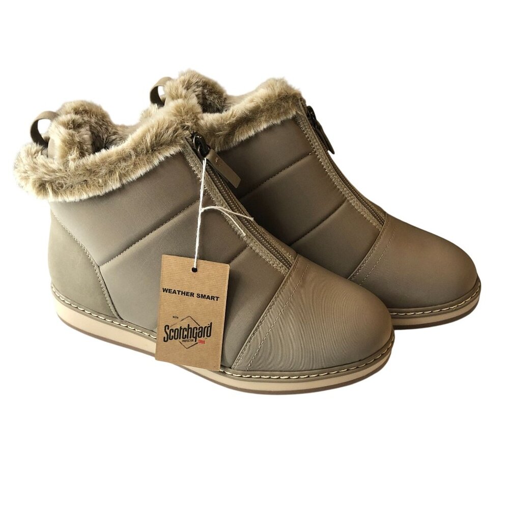 White Mountain Shoes Tamarin Puffer Ankle Booties Faux Fur Lining Beige 8W